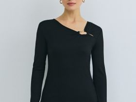 Лонгслив с асимметричным вырезом, Черный