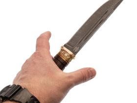 Туристический нож Витязь-2, сталь дамаск, художественная резьба, рукоять венге