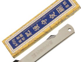 Нож складной Higonokami Nagao Kanekoma, 70мм, сталь AoGami 3 слоя, рукоять нержавеющая сталь золотая