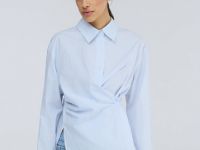 Асимметричная рубашка из хлопка, Голубой