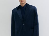 Однобортный пиджак из бархата, Синий