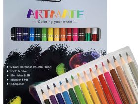 Набор карандашей цветных двусторонних ACMELIAE 15 шт + точилка, в картонном футляре