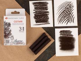 Набор сухих графических материалов "Ладога" сепия тёмная, 3 мелка