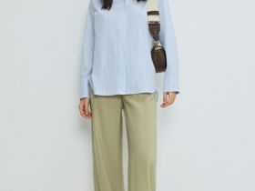 Прямые брюки с поясом на резинке, Зеленый