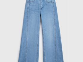 Ультраширокие джинсы со средней посадкой, Голубой