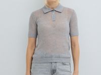 Джемпер структурной вязки с воротником-поло, Серый