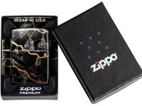 Зажигалка ZIPPO Fusion Marble Design с покрытием 540 Tumbled Chrome, латунь/сталь, черная, 38x13x57 мм