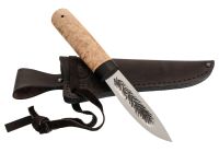 Нож Северный Соболь, сталь Х12МФ, окованный дол, рукоять карельская береза