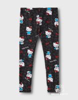 Чёрные легинсы в рубчик с принтом Hello Kitty для девочки Глория Джинс