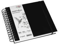 Скетчбук на спирали Гамма "Студия" 20х20 см 100 л 110 г, черный, твердая обложка, на резинке, бела