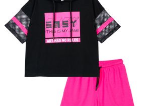 Комплект трикотажный для девочек: фуфайка (футболка), шорты