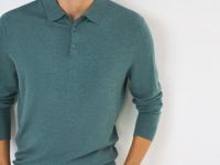 Вязаный джемпер-поло с длинным рукавом, Голубой