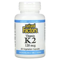Natural Factors, витамин K2, 100 мкг, 60 вегетарианских капсул