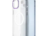 Чехол-накладка Wiwu Magsafe (ZYS-013) для Apple iPhone 15 Plus пластиковый (прозрачный/фиолетовая рамка)
