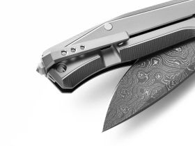 Складной нож LionSteel MT01, сталь дамаск, рукоять титан, серый