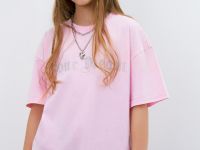 Футболка с аппликацией со стразами для девочек, Розовый