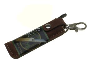 Нож складной Nagao Higonokami, HKA-50BW,  сталь Aogami, жёлтый, в кожаном чехле