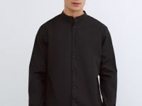Рубашка c воротником мао, Черный