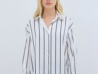 Сатиновая блузка в полоску, Белый
