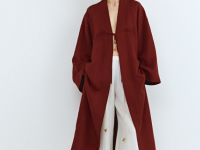 Кимоно на завязках из вискозы и льна, Оранжевый