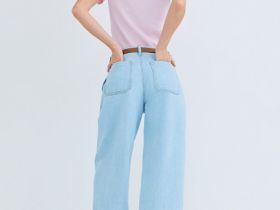 Широкие джинсы из плотного денима с ремнём, Голубой