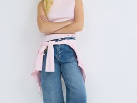 Широкие джинсы Wide leg с обвесом, Синий