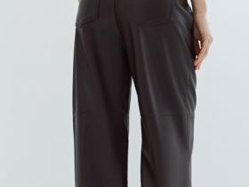 Прямые брюки из искусственной кожи, Фиолетовый