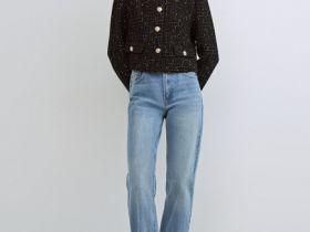 Твидовый укороченный жакет, Черный