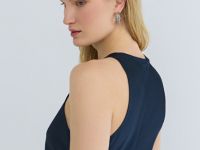 Сатиновое платье с американской проймой, Синий