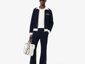 Мужская футболка Lacoste с воротником в полоску из эластичного хлопка