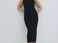 Вязаное платье в рубчик, Черный