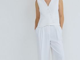 Жилет с ассиметричной застёжкой на пуговицы, Белый