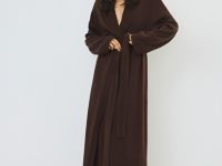 Удлинённый кардиган с поясом, Коричневый