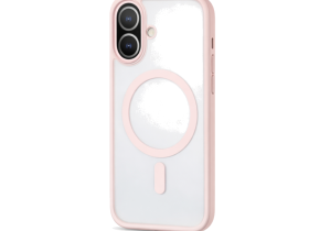 Чехол-накладка Mosbros Mag Comfortable для Apple iPhone 16 пластиковый прозрачно-белый (розовая рамка)