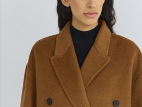 Длинное двубортное пальто с шарфом, Желтый