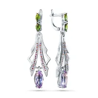 Серьги из серебра с аметистами, гранатами и хромдиопсидами э0681сг01260358