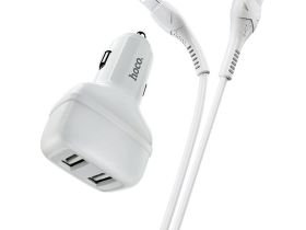 Автомобильное зарядное устройство Hoco Z36 Leader 2xUSB/кабель USB- Lightning 2.4A (белый)