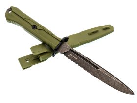 Тактический нож Mr.Blade Leshiy serrated blackwash, сталь AUS-8, рукоять OD Green Elastron