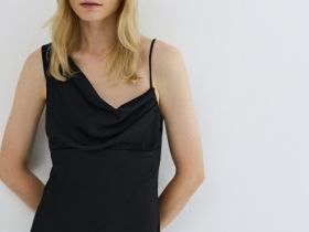 Платье миди с асимметричным вырезом, Черный