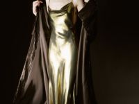 Платье из ткани с эффектом жидкого золота, Золотой