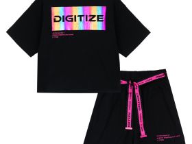 Комплект трикотажный для девочек: фуфайка (футболка), шорты