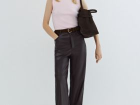 Прямые брюки из искусственной кожи, Фиолетовый