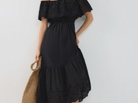 Сарафан из хлопка с объёмной оборкой, Черный