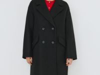 Длинное двубортное пальто, Черный