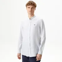 Мужская рубашка Lacoste без ворота в полоску из смеси льна