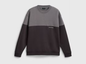 Свитшот колор-блок с надписью, Коричневый