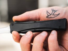 Автоматический фронтальный выкидной нож Boker Lhotak Eagle, сталь D2, рукоять алюминий