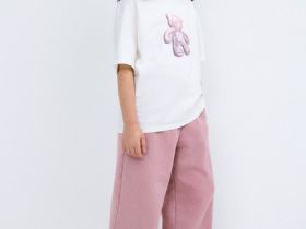 Широкие трикотажные брюки для девочек, Розовый