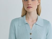 Платье в рубчик с воротником поло, Зеленый