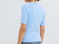 Джемпер в рубчик с воротником-поло, Голубой